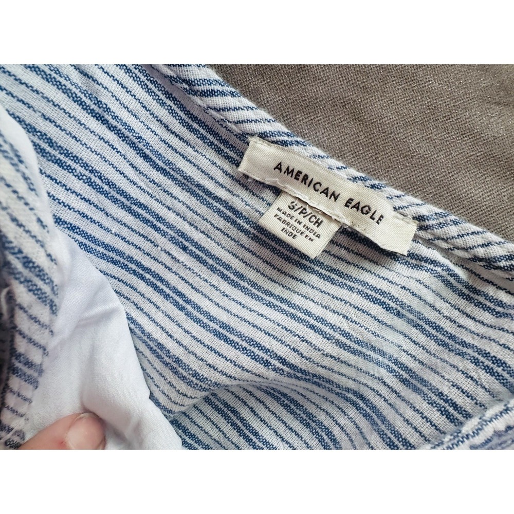 American Eagle Striped Tiered Ruffle Mini Dress Blue White Linen Blend Size S - Picture 4 of 8